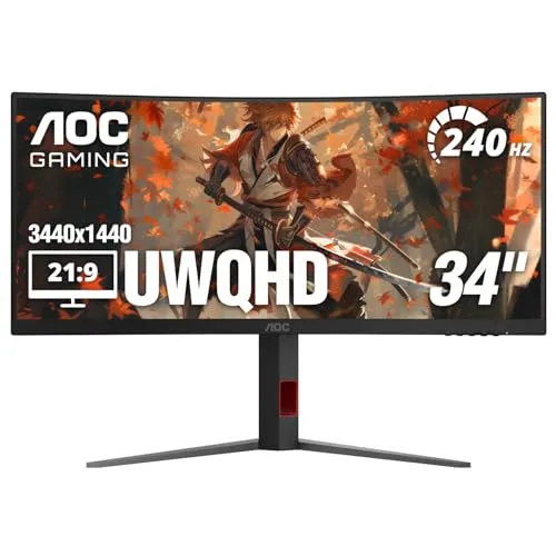 AOC 34" Curved Gaming Monitor UWQHD 240Hz VA AMD FreeSync Premium, CU34G4Z