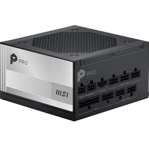 MSI PRO A850PL PCIE5, Fully Modular Gaming 850W Power Supply, 80+ Platinum, Native 12V-2x6 Cables, Server-Grade Capacitor, ATX 3.1 & PCIe 5.1 Ready, Low-Noise, Embossed Jacket Cables, 7 Year Warranty