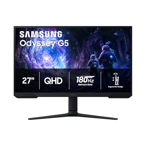 Samsung 27" Odyssey G5 (G51F) Gaming Monitor - QHD (1440P), 180Hz, 1ms, AMD FreeSync, HDR10, Height Adjustable Stand, Black Equalizer, Virtual Aim Point, Auto Source Switch+, LS27FG512ENXZA