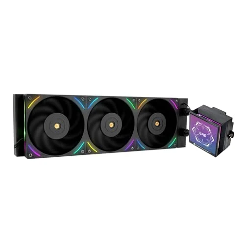 Hyper Vision 360 UB ARGB Black 360mm AIO CPU Liquid Cooler, 4.3-Inch Magnetic LCD Screen, 480x480, 6400RPM Pump, 2150RPM PWM Fan Module, for Intel LGA1851/1700/1200 and AMD AM5/AM4