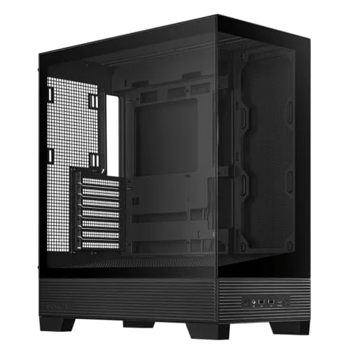 ASUS A31 Black ATX Mid-Tower Gaming Case, Dual Tempered Glass, Frameless, BTF Hidden Connectors, 360 AIO Support, Angled Base, ARGB, Optimized Airflow, Seamless Cable Management, 2 Year Warranty