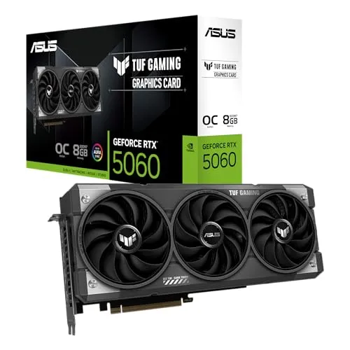ASUS TUF Gaming NVIDIA GeForce RTX 5060 8GB GDDR7 OC Edition Graphics Card, (PCIe 5.0, HDMI/DP 2.1, 3.1-Slot, Military-Grade Components, Protective PCB Coating, Axial-tech Fans), 3 Year Warranty