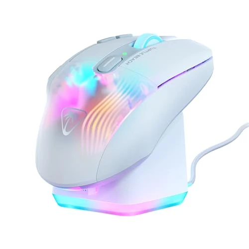 Turtle Beach Kone XP Air Wireless RGB Gaming Mouse, 19000 DPI Optical Sensor, 100-hour Rechargeable Battery & Charging Dock, 29 Programmable Inputs, Ergonomic Design, Bluetooth, 4D Wheel – White