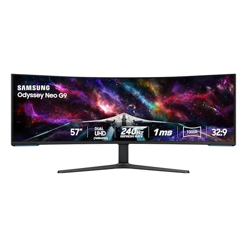 SAMSUNG 57" Odyssey Neo G9 (G95NC) Series Dual 4K UHD 1000R Curved Gaming Monitor, 240Hz, 1ms with DisplayPort 2.1, Quantum Mini-LED, DisplayHDR 1000, AMD FreeSync Premium Pro, LS57CG952NNXZA