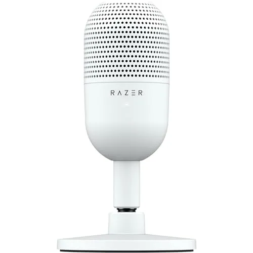 Razer Seiren V3 Mini USB Microphone: Condenser Mic - Supercardioid Pickup Pattern - Tap-to-Mute Sensor with LED Indicator - Shock Absorber - Ultra Compact - PC, Discord, OBS Studio, XSplit - White