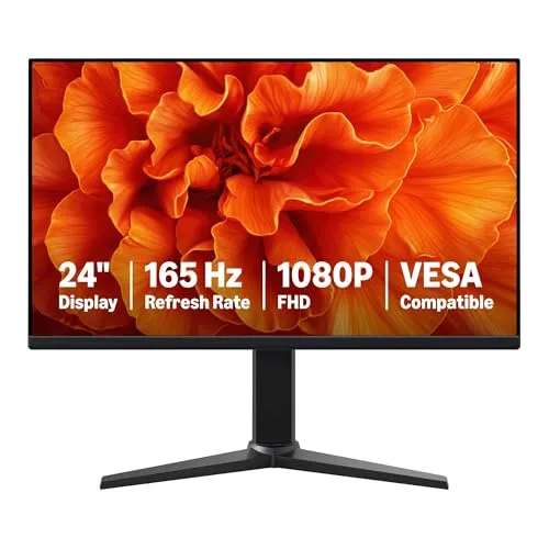 Amazon Basics 24 Inch Gaming Monitor, FHD 1080P, 165Hz, 1ms Response Time, IPS Display, Adaptive Sync, VESA Compatible, Black