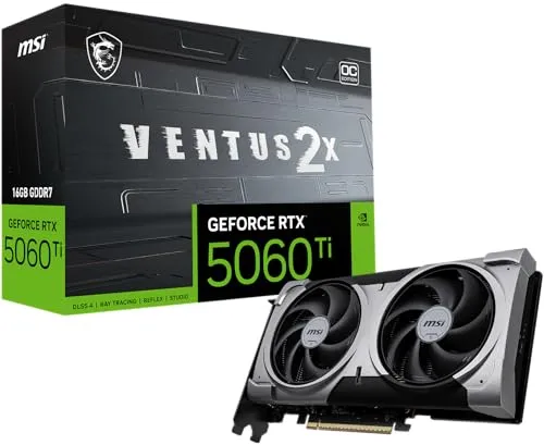 msi Gaming RTX 5060 Ti 16G Ventus 2X OC Plus Graphics Card (16GB GDDR7, 128-bit, Extreme Performance: TBA MHz, DisplayPort x 3 2.1a, HDMI 2.1b, NVIDIA Blackwell Architecture)