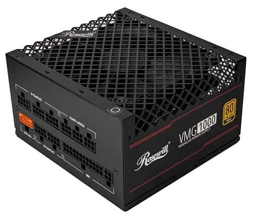 Rosewill VMG 1000W 80+ Gold, ATX 3.0 & 3.1 Compatible, Full Modular Low-Noise Power Supply, PCIe 5.1 12V-2x6 Connector, 100% Japanese Electrolytic Capacitor, 120mm FDB Silent Fan - 5 Year Warranty