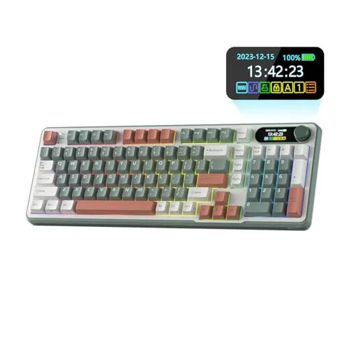 RK ROYAL KLUDGE S98 Mechanical Keyboard w/Smart Display & Knob, Top Mount 96% Wireless Mechanical Keyboard BT/2.4G/USB-C, Hot Swappable, Software Support, Creamy Sounding, 98 Keys