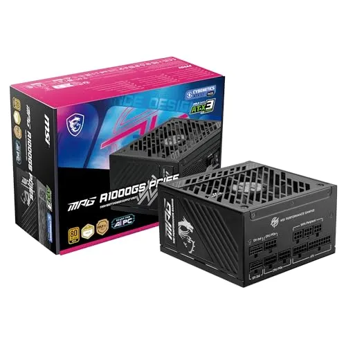 MSI MPG A1000GS PCIE5, Fully Modular Gaming 1000W Power Supply, 80+ Gold, Dual 12V-2x6 Cables, Server-Grade Capacitor, ATX 3.1 & PCIe 5.1 Ready, Low-Noise, Semi Digital, 10 Year Warranty