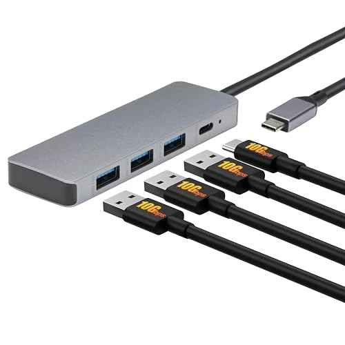 Amazon Basics USB 3.2/3.1 Gen 2 Hub Dock, 10Gbps, USB-C to 1xUSB-C / 3xUSB-A Works with Windows/Mac, Silver, Black