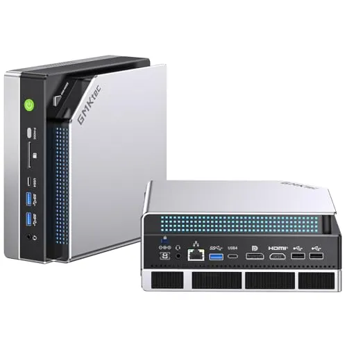 GMKtec AI Mini PC Ryzen Al Max+ 395 (up to 5.1GHz) Mini Gaming Computers, 128GB LPDDR5X 8000MHz (16GB*8) 2TB PCIe 4.0 SSD, Triple Screen 8K Display, WiFi 7 & USB4, SD Card Reader 4.0 EVO-X2