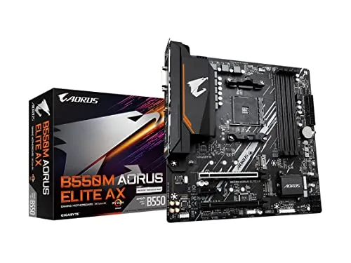 GIGABYTE B550M AORUS Elite AX (rev 1.3) Motherboard, Supports AMD AM4 Ryzen 5000 Processors, Micro-ATX, DDR4, Single M.2, SATA 6Gb/s, Realtek GbE LAN, PCIe 4.0