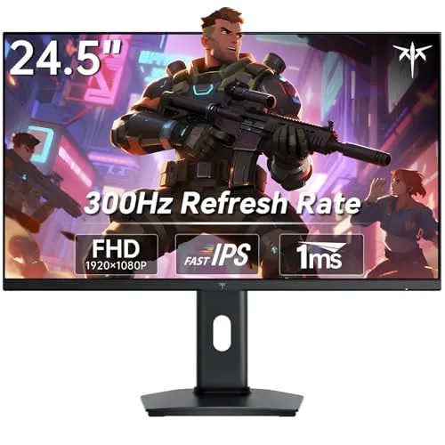 KTC 24.5 Inch 300Hz Gaming Monitor, FHD 1080P 240Hz Fast IPS Monitor, HDR, FreeSync, DisplayPort x1 HDMI x2, 119% sRGB, Height/Pivot/Tilt Adjustment, VESA Support, H25Y7