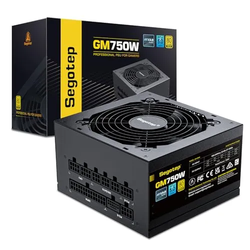Segotep 750W Power Supply, 80 Plus Gold Full Modular PCIe 5.0 & ATX 3.0 Gaming PSU for NVIDIA RTX 20/30/40 Series & AMD GPU, 120mm Silent FDB Fan, 100% Japanese Original Electrolytic Capacitors