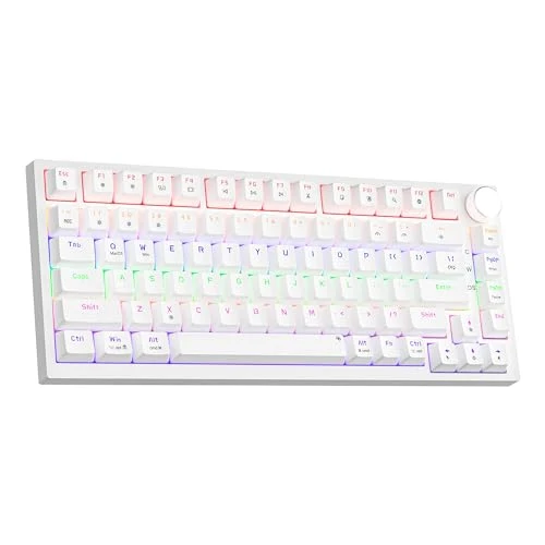 Newmen GM326 75% Percent Mechanical Keyboard,Wired Mini Backlit Hot Swappable Gaming Mechanical Keyboard with Knob,82 Keys Anti-Ghosting Compact White Gaming Keyboard for PC Win Mac,Red Switch