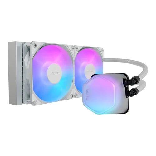 Designed by Cooler Master 240 Elite Liquid White AIO CPU Liquid Cooler, R9|Ultra 7, Ceramic Bearing Pump, Translucent aRGB Cover, 240 Radiator, PWM Fans, AMD Ryzen AM5|4, Intel LGA 1851|1700 Platform
