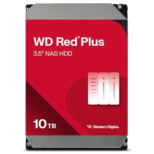 Western Digital 10TB WD Red Plus NAS Internal Hard Drive HDD - 7200 RPM, SATA 6 Gb/s, CMR, 256 MB Cache, 3.5" - WD101EFBX