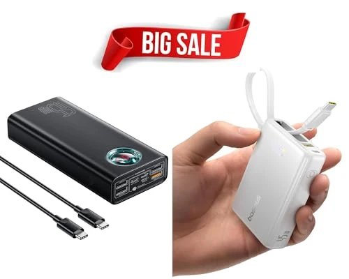 Baseus 65W 30000mAh Portable Charger 10000mAh 45W 3-Output Portable Charger with Built-in USB-C Cable