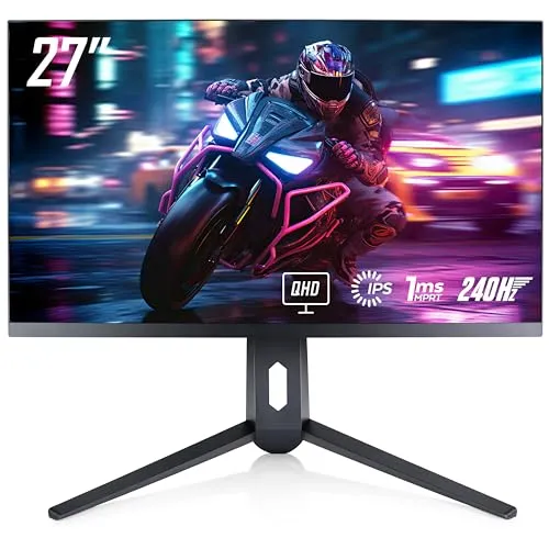 GTek 240Hz 2K Gaming Monitor, 27 Inch Display Full WQHD 2560 x 1440P, Extreme Low Motion Blur, Fast IPS 1ms MPRT, DisplayPort/HDMI, VESA - Q2740P (Renewed)