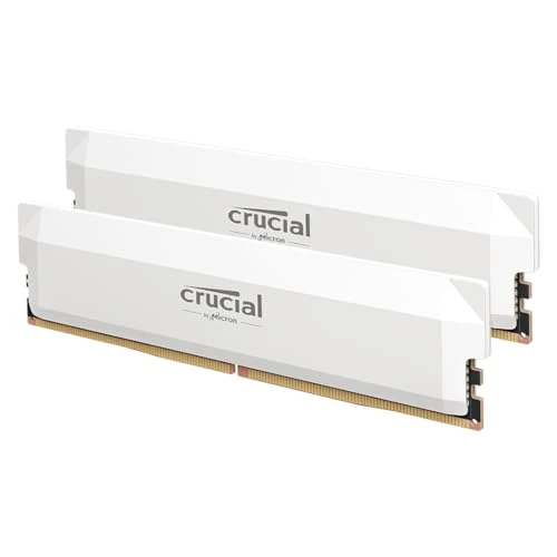 Crucial Pro 32GB DDR5 RAM Kit (2x16GB), CL36 6000MHz, Overclocking Desktop Gaming Memory, Intel XMP 3.0 & AMD Expo Compatible - CP2K16G60C36U5W, White