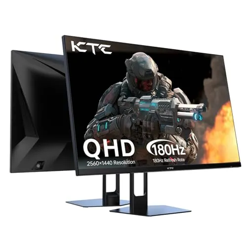 KTC 27” Gaming Monitor 180Hz QHD(2560× 1440p), 1MS,Fast IPS Monitor,122% sRGB,2X DP & 2X HDMI,HDR 10,VESA,FreeSync 144Hz 2K Monitor Black