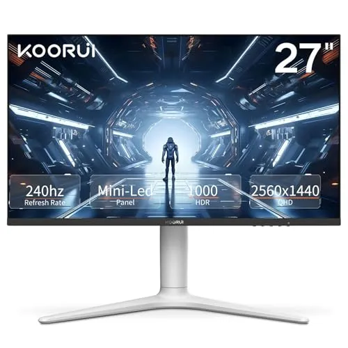 KOORUI Monitor, 27” 240Hz Gaming Monitor, Mini-LED - QHD (2560 x 1440) Computer Monitor, 1ms, HDR 1000, 100% sRGB, Height Adjustable, HDMI/DisplayPort, White/Grey, GN10