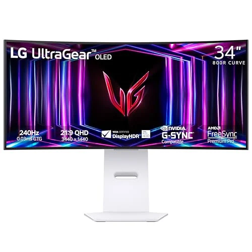 LG Ultragear OLED 34GS95QE-W - 34" Curved Gaming Monitor| White | 21:9 3440 x 1440 / 240Hz / 0.03ms (GtG) / VESA Certified AdaptiveSync/NVIDIA® G-SYNC® Compatible/AMD FreeSync™ Premium Pro