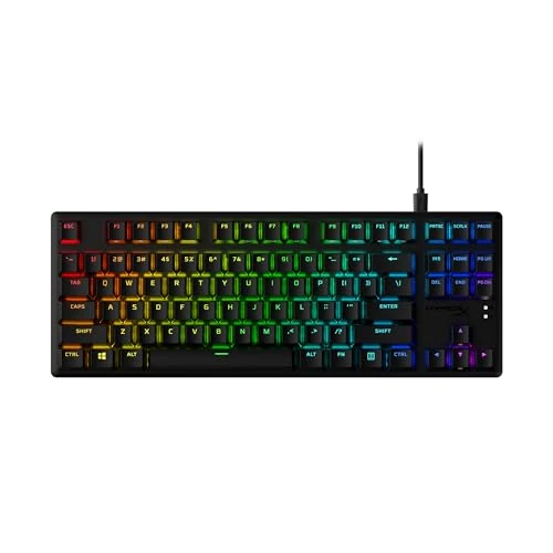 HyperX Alloy Origins Core Mechanical Gaming Keyboard PBT Keycaps Tenkeyless TKL Blue Switch Clicky LED RGB Backlight Playstation Xbox Licensed for PC, PS5, PS4, Xbox Series X|S, Xbox One, Desk Setup