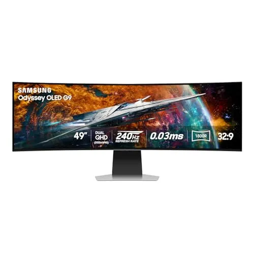 SAMSUNG 49" Odyssey QD-OLED G9 (G95SC) Series Curved Smart Gaming Monitor, 240Hz, 0.03ms, AMD Freestyle Premium Pro, G-Sync Compatible, Dual QHD, Neo Quantum Processor Pro, LS49CG954SNXZA, 2023