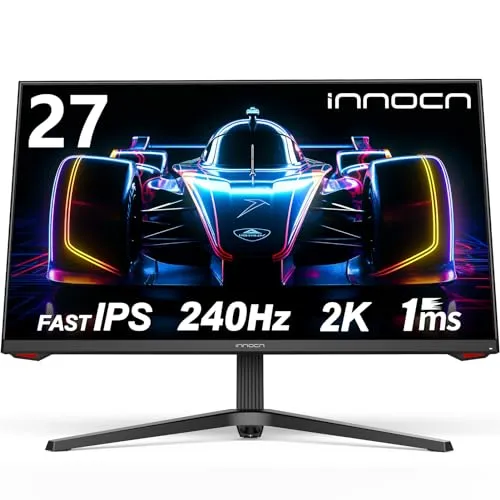 INNOCN 27 inch Gaming Monitor 240Hz 1440P 2K QHD G-Sync Compatible Fast IPS PC Desktop Computer Display 1ms DisplayPort HDMI 2.1 Height Adjustable Stand, VESA Mountable - Black, 27G1S Plus