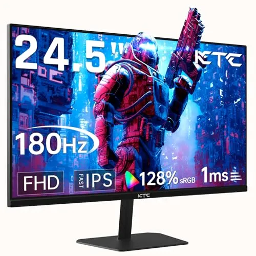 KTC 24.5'' Gaming Monitor 180Hz FHD,Fast IPS 1080P 1 ms, 128% sRGB HDR10,Freesync HDMI x 2 /DP x 1 VESA Tilt Adjustable Xbox PS5 Switch (HDMI Cable Included)