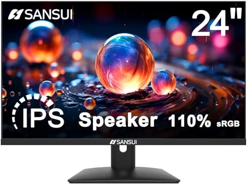 SANSUI 24 Inch IPS Monitor with Speakers Built-in MPRT 1MS FHD 1080P HDR 110% sRGB Computer Monitor HDMI,VGA,DP Ports, Frameless/Eye Care/Ergonomic Tilt(ES-24X5A HDMI Cable Included)