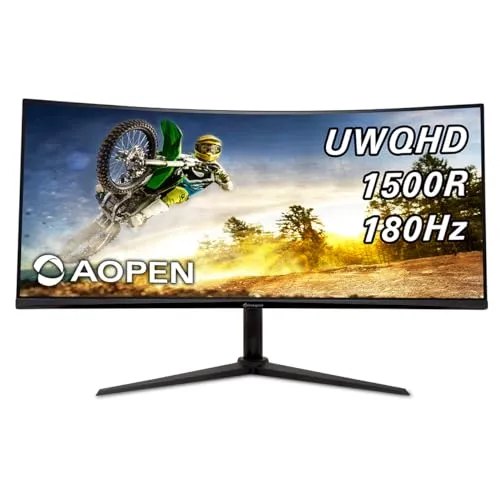 AOPEN by Acer 34HC5CU S3bmiiphx 34" QHD 3440 x 1440 21:9 Curved Gaming Monitor | AMD FreeSync Premium | Up to 180Hz | 1ms TVR | Tilt & Height Adjustable | VESA Mountable | 1 x DP 1.4 & 2 x HDMI 2.0