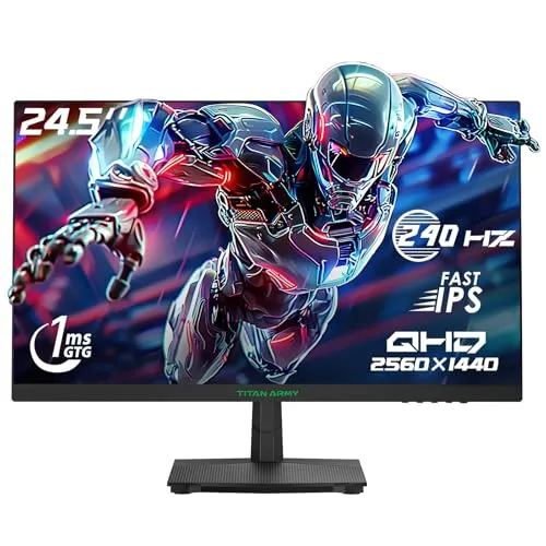 TITAN ARMY 24.5 Inch 240Hz 1440p Gaming Monitor,QHD 2560 x 1440p Fast IPS 1ms GTG,Adaptive Sync,126% sRGB,HDR10,Low Blue Light VESA 100x100,HDMI 2.0 DisplayPort 1.4 P2510S