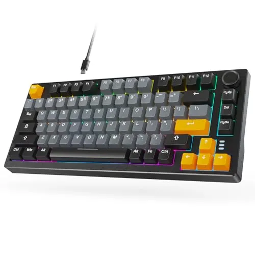 ARZOPA 75% Mechanical Gaming Keyboard Wired, Rainbow Backlit 81 Keys Gasket Mount PC Gaming Keyboard, Compact Mechanical Keyboard, One Knob Volume Control, Sound Absorbing Pads, Linear Red Switch-K81