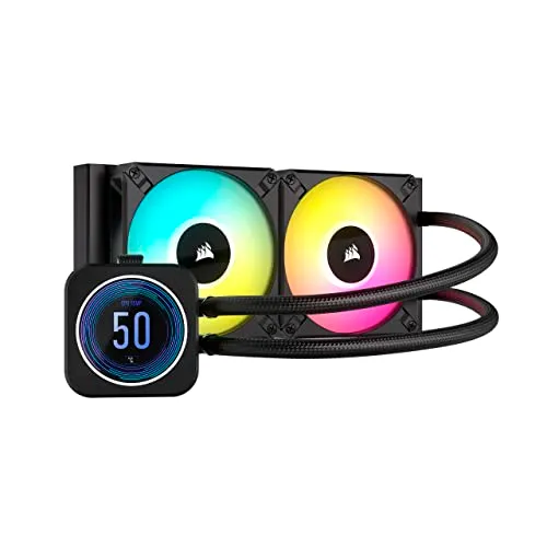 Corsair iCUE H100i ELITE LCD XT Liquid CPU Cooler - IPS LCD Screen - Two AF120 RGB ELITE Fans - 240mm Radiator - Fits Intel® LGA 1700, AMD® AM5, and More - Included iCUE COMMANDER CORE - Black