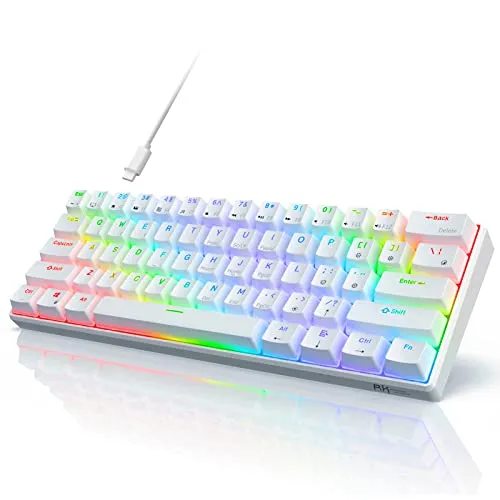 RK ROYAL KLUDGE RK61 Wired 60% Mechanical Gaming Keyboard Programmable QMK/VIA RGB Backlit 61 Keys Ultra-Compact Hot Swappable Brown Switch White