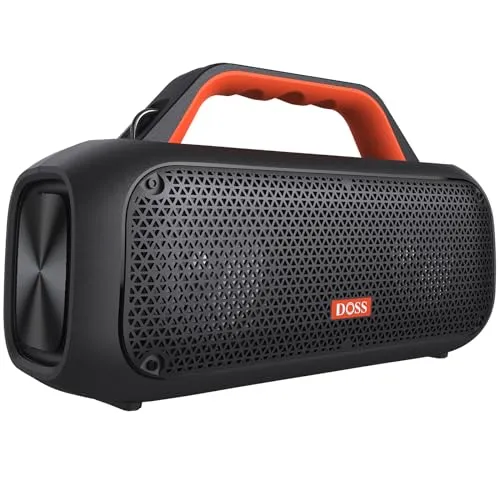DOSS Bluetooth Speaker, Outdoor Speaker with IPX6 Waterproof, 60W Mighty Sound, Deep Bass, 30H Playtime,10400mAh Power Bank, Waterproof Bluetooth Speaker for Camping, Pool, Beach, and Backyard-Orange