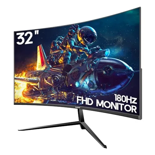 Gawfolk 32 inch Curved Gaming Monitor 165Hz, 180Hz PC Screen Full HD 1080P, Frameless 1500R Curved Computer Screen with FreeSync and Eye Care Technology, Supports VESA